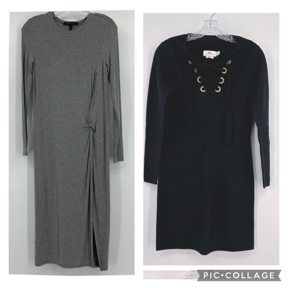 Vineyard Vines Sweater Dress Black, BCBGMaxazria Faux Wrap Dress Gray Size XXS